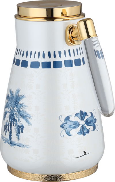 طقم ترامس الواحة السيف غاليري، 0.75 / 1 لتر، 2 قطعة، حافظة داخلية زجاج، هيكل خارجي أستيل، ضغاط، يد شفاف - أبيض لؤلؤي أزرق product image 3