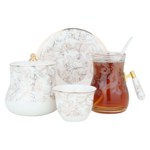 Al Saif Gallery Layla Porcelain Coffee Cups and Teapots Set, 26 Pieces - Golden White product image