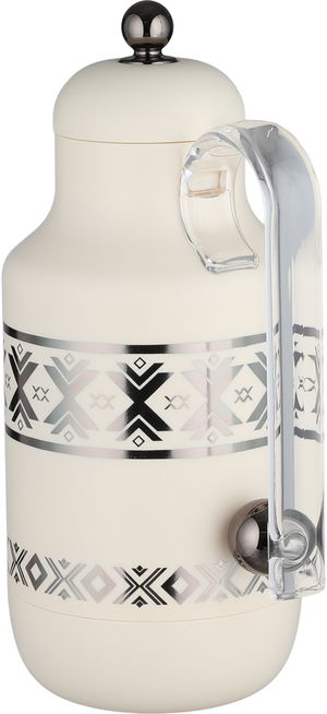 Al Saif Gallery Kkozami Thermos, 1 Liter, Glass Interior, Transparent Handle, Push-Button Lid - Cream Silver product image 2