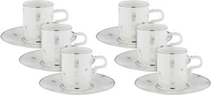 Al Saif Gallery Turkish Porcelain Coffee Cup Set, 12 Pieces, Saucers - White Silver product image