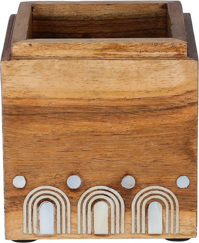 علبة تخزين خشب السيف غاليري، 10x10x10 سم، غطاء استيل، مربع - رمادي فاتح خشبي product image 2