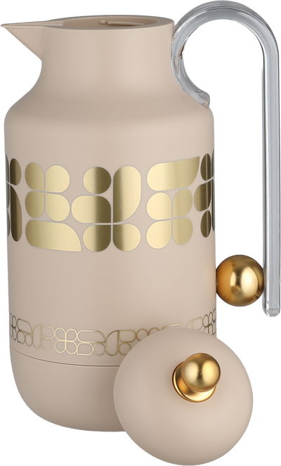 Al Saif Gallery Kkozami Thermos, 1 Liter, Glass Interior, Transparent Handle, Push-Button Lid - Beige Gold product image 4