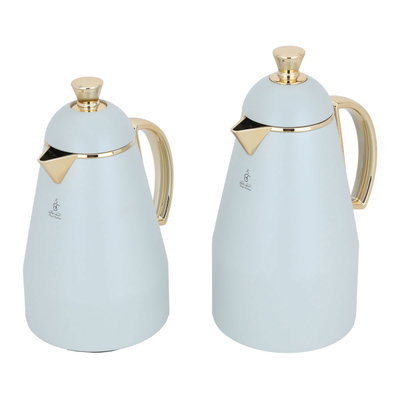 Al Saif Gallery Ruwayda thermos set, 1/0.7 liter, golden handle, two pieces, thermal glass inner case, steel outer case - light gray product image 3
