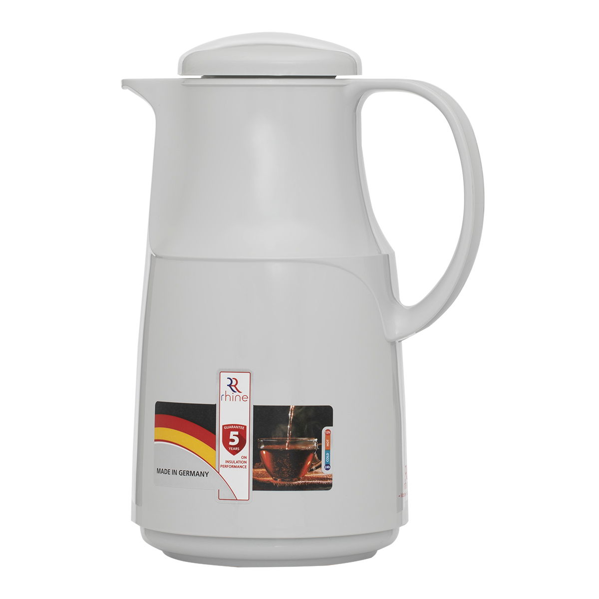 Rhinestone thermos, 1 liter, ribbed, thermal glass inner shell, plastic outer shell - light grey product image