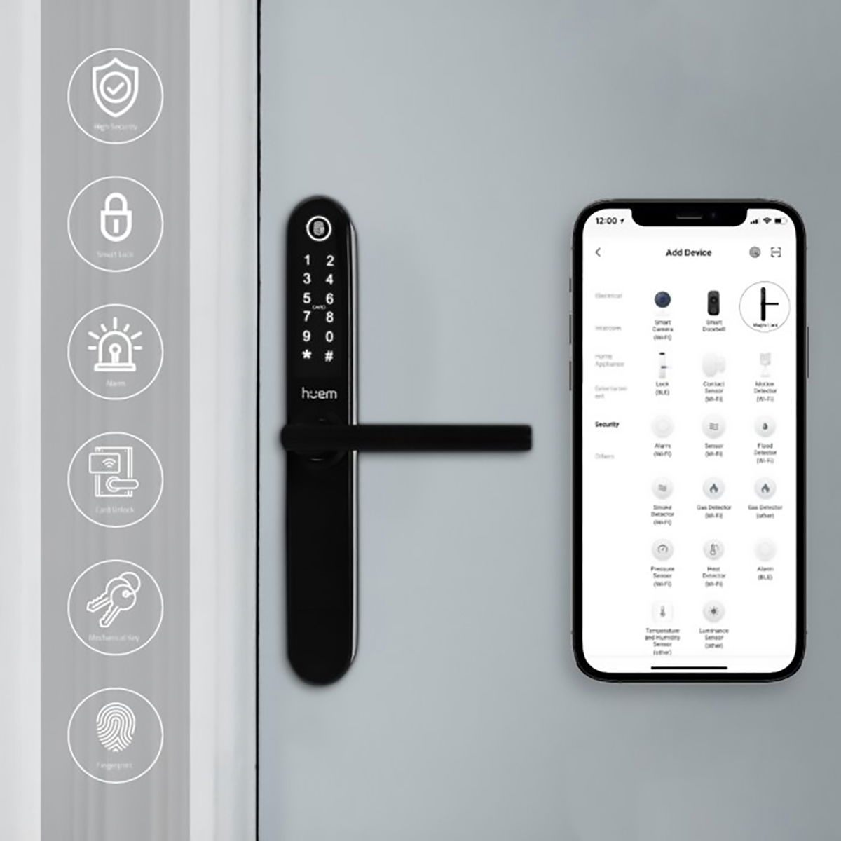 Hume Electronic Door Lock, 24x7 cm, Bluetooth - Black product image 4
