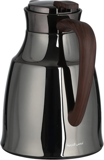 Al Saif GalleryAl-Diriyah Thermos, 0.5 Liter, Glass Inner Container, Stainless Steel Outer Body, Self-Service, Push-Button - Glossy Black Dark Wood product image 3