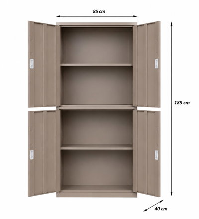 OW-009 Iron office cabinet, 185×85×40 cm, 2 upper doors, 2 lower doors, internal shelves, key lock - Dark Beige product image 3