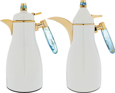 Al Saif Gallery Maimouna thermos set, two pieces, 1/1 liter, thermal glass inner container, steel outer shell - white product image 1
