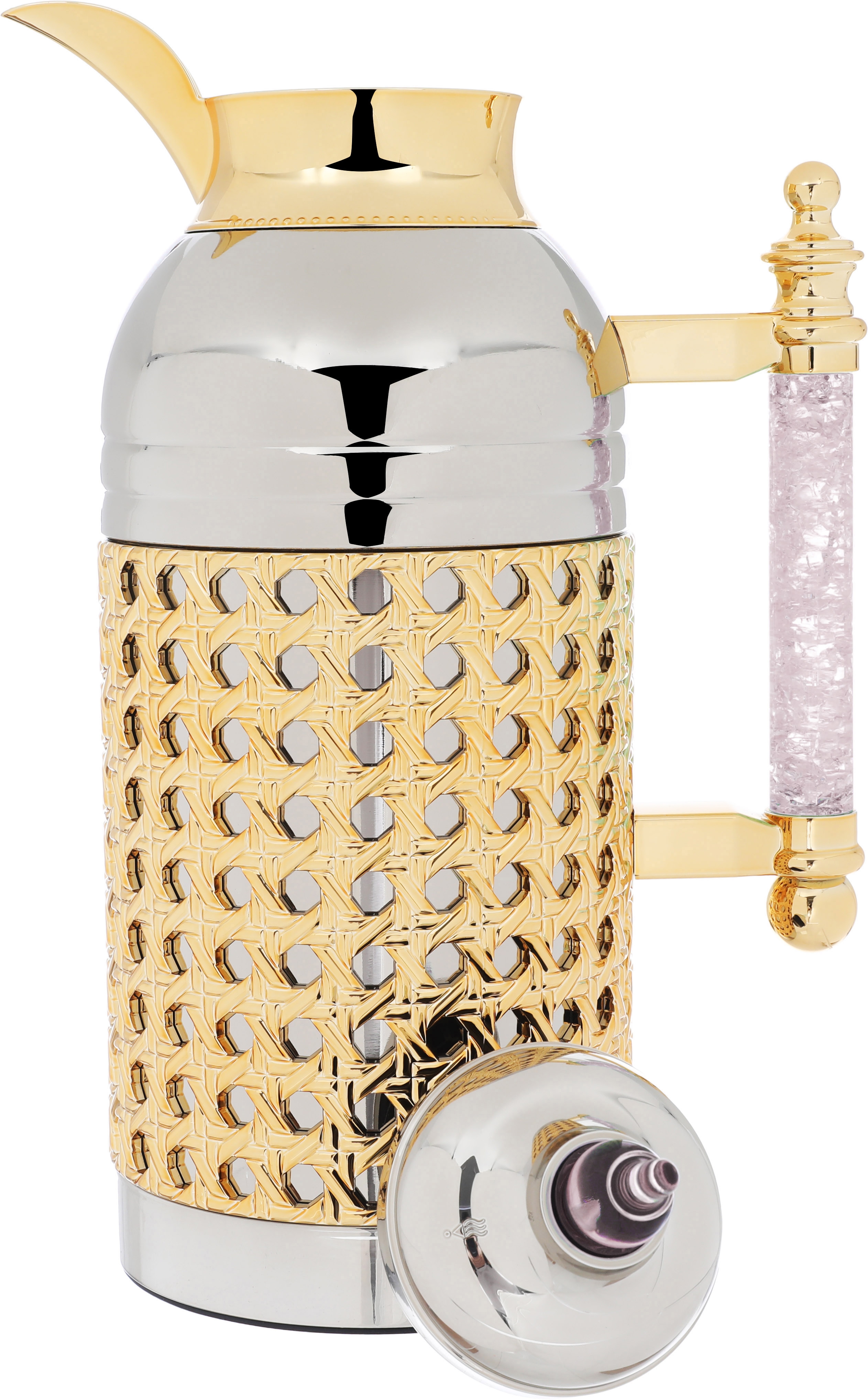 Al Saif Gallery Sarah thermos set, 1 liter, crystal handle, thermal glass inner case, steel outer case - silver product image 3