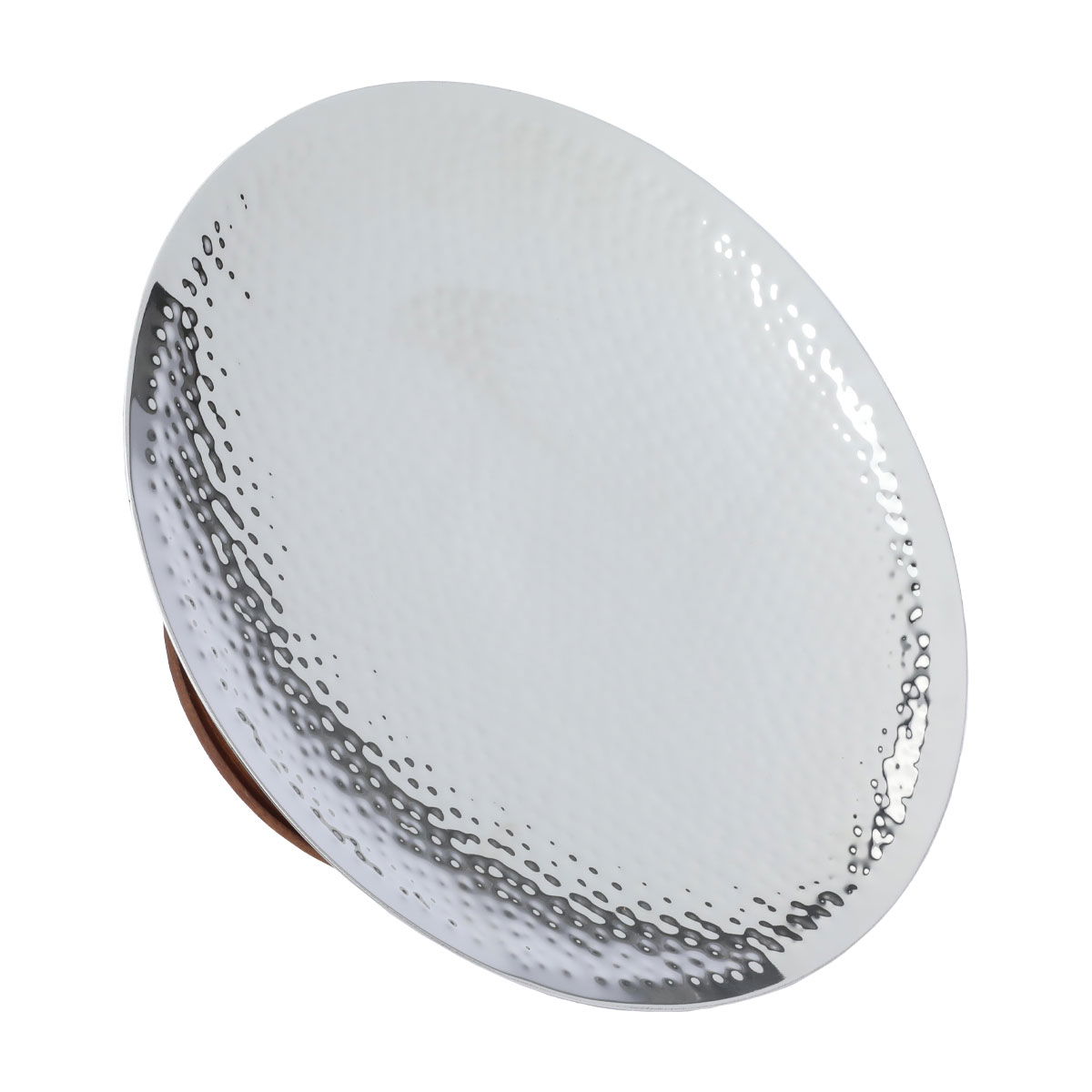 Al Saif Gallery steel circular dessert serving stand, 30 cm, with a wooden base - silver product image 3