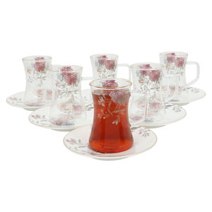 طقم تقديم بيالات شاي زجاج السيف غاليري، 12 قطع - أبيض product image 2