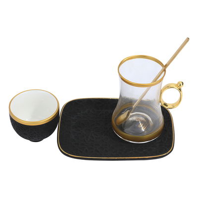 طقم تقديم شاي وقهوة زجاج السيف غاليري، نقش إسلامي، 24 قطعة - شفاف product image 3