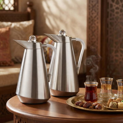 Al Saif Gallery Tarif Thermos Set, 1/0.7 Liter, Glass Interior, Transparent Handle, Push-Button Lid - Silver product image 7