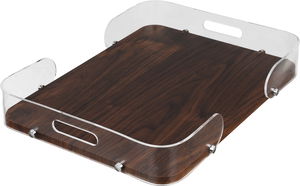 Al Saif Gallery wooden serving tray, 36×26×6 cm, rectangular - dark wood product image 2