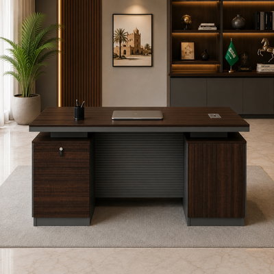 مكتب إداري خشب MDF، 140x70x75 سم - بني غامق رمادي product image 3