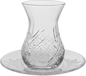 طقم بيالات شاي مع صحون زجاج باشاباشي، 170 / 155 مل، 12 قطعة - شفاف product image 2