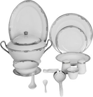 Ridge Porcelain Dinnerware Set, 122 Pieces - White Silver product image