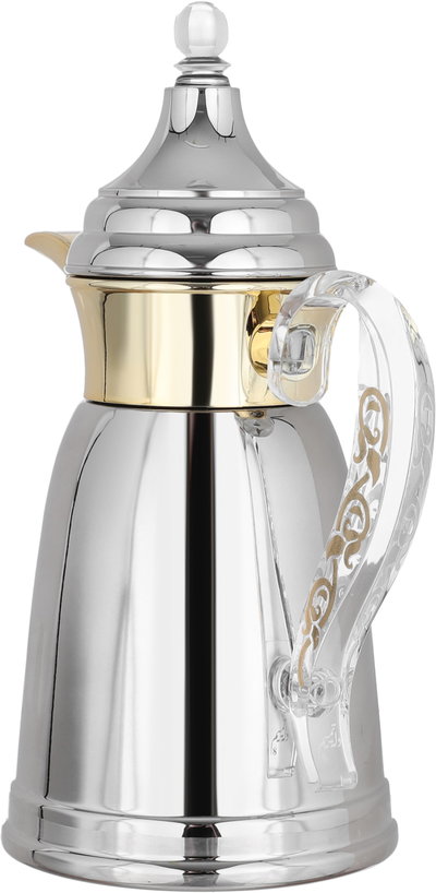 Al Saif Gallery Qamar Thermos Dallah, 0.35 L, Transparent Handle, Stainless Steel Inner Case, Stainless Steel Outer Body - Silver Gold product image 3