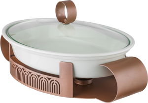 Al Saif Gallery Porcelain Food Warmer, 14.5 inches, 44x24x12 cm, Steel Base, Glass Lid, Oval - White Brown product image 2