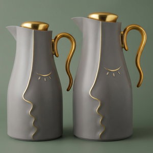 Al Saif Gallery Hawaa Thermos Set, 0.7/1 Liter, 2 Pieces, Inner Glass Case, Outer Plastic Body - Light Grey product image