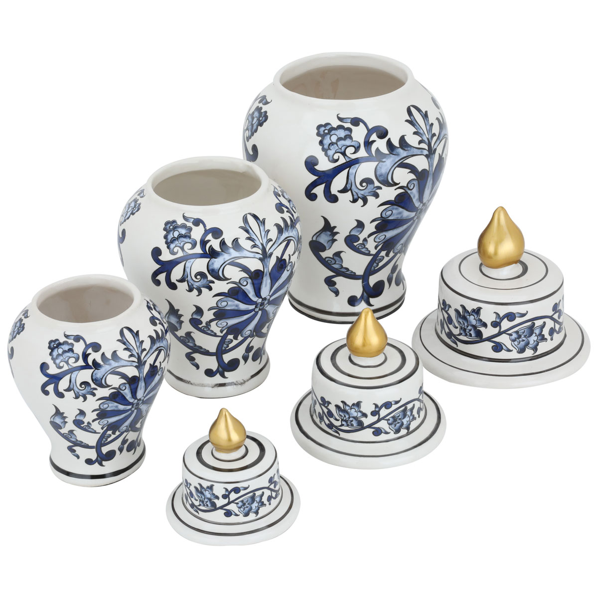 طقم مزهرية بورسلان السيف غاليري، 3 قطع - أبيض أزرق product image 2