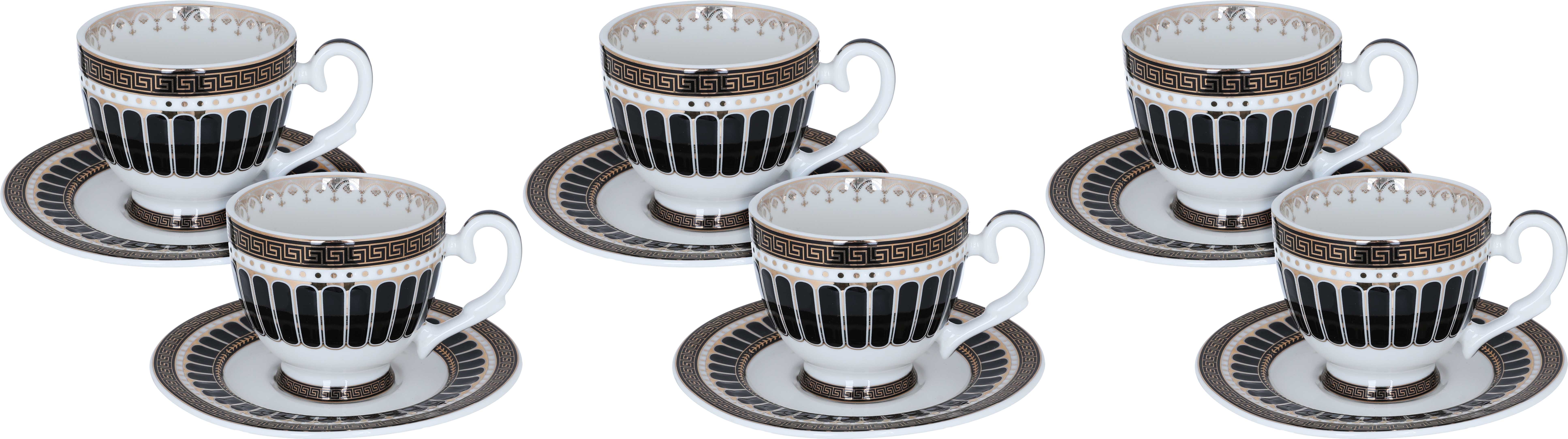 Al Saif Gallery porcelain coffee cups and saucers set, 12 pieces - black white product image