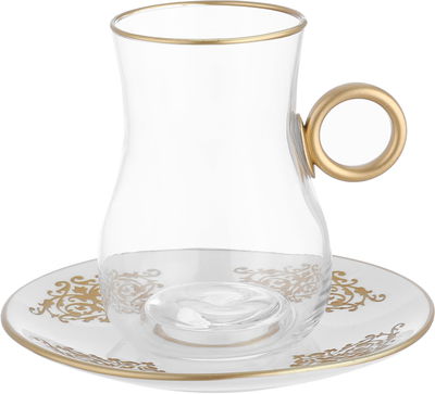 طقم تقديم شاي وقهوة زجاج وبورسلان السيف غاليري، 24 قطعة، مزخرف - ابيض شفاف product image 3