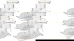 Al Saif Gallery glass tea set with porcelain plate, 12 pieces, gold line - transparent and white product image 1
