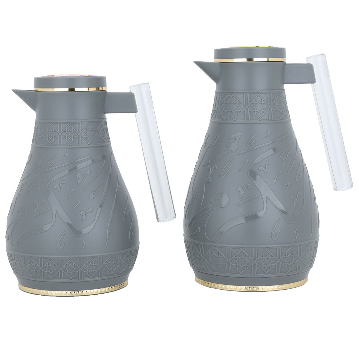 Al Saif Gallery Karam thermos set, 1/0.65 liter, Islamic pattern, thermal glass inner shell, plastic outer shell - gray product image 3