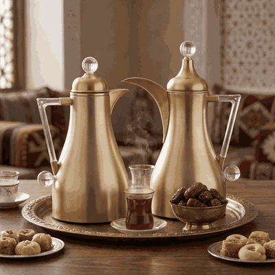 طقم ترامس لينا السيف غاليري، 1/1 لتر، بيد شفاف، حافظة داخلية زجاج حراري، هيكل خارجي استيل، ضغاط - ذهبي product image 2