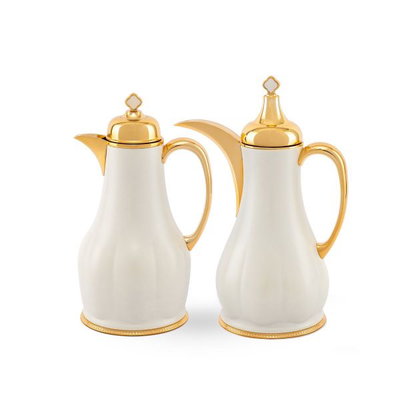 Al Saif Gallery Laura thermos set, 1/1.6 litre, golden handle, squeeze, 2 pieces - white product image 1