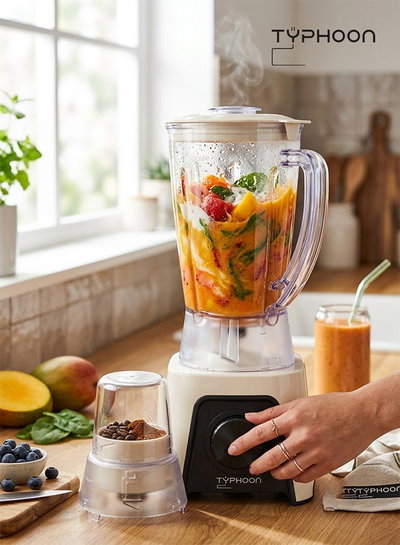 خلاط كهربائي و مطحنة تايفون، 350 واط، 1.5 لتر، TY-02-004 W - ابيض product image 2