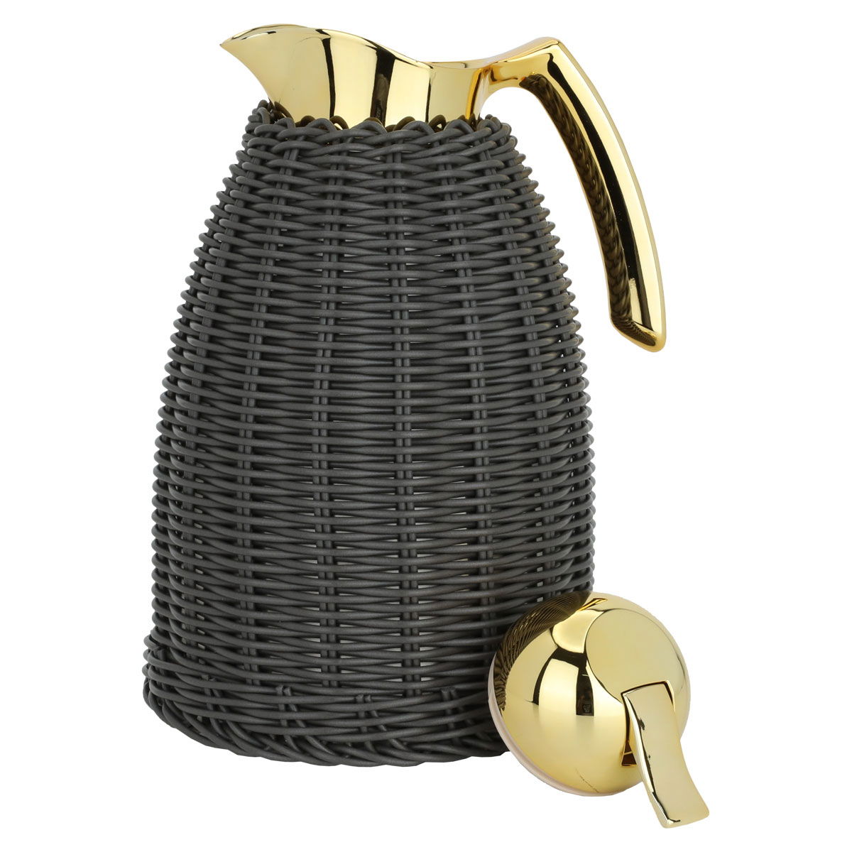 Al Saif Gallery Rattan Wicker Thermos, golden handle, 1.5 liters - grey product image 3