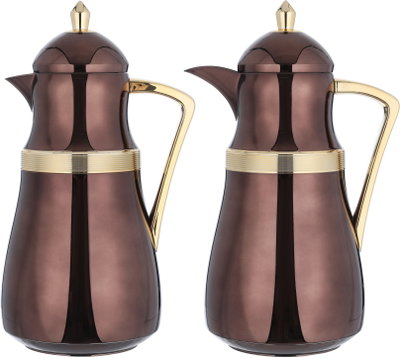 Al Saif Gallery Najd Thermos Set, 1/1 Liter, Inner Glass Container, Stainless Steel Outer Body - Gold Brown product image 2