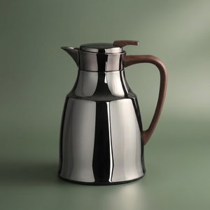 Al Saif GalleryAl-Diriyah Thermos, 0.5 Liter, Glass Inner Container, Stainless Steel Outer Body, Self-Service, Push-Button - Glossy Black Dark Wood product image