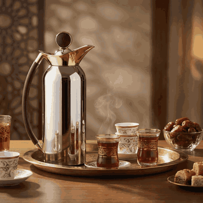 Al Saif Gallery Al Thuraya Thermos Set, 2 Pieces, 1/1 Liter, glass interior, black handle, push-button lid - silver and gold product image 11