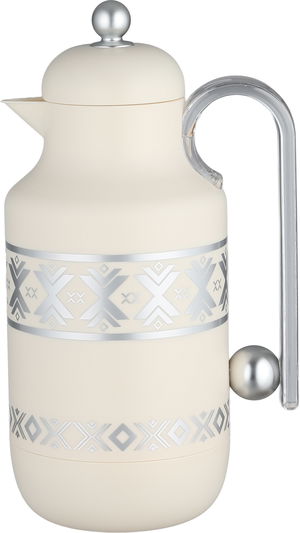 Al Saif Gallery Kkozami Thermos, 1 Liter, Glass Interior, Transparent Handle, Push-Button Lid - Cream Silver product image