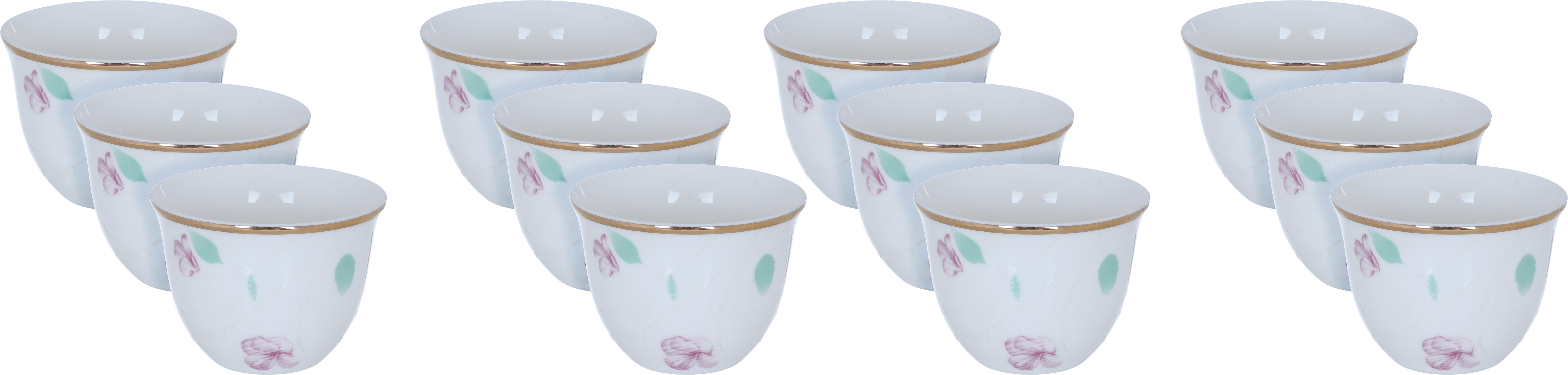 Al Saif Gallery porcelain Arabic coffee cups set, floral pattern, 12 pieces - white product image