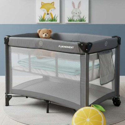 سرير اطفال فان مومنت، 100×70 سم، قابل الطي - رمادي product image 1