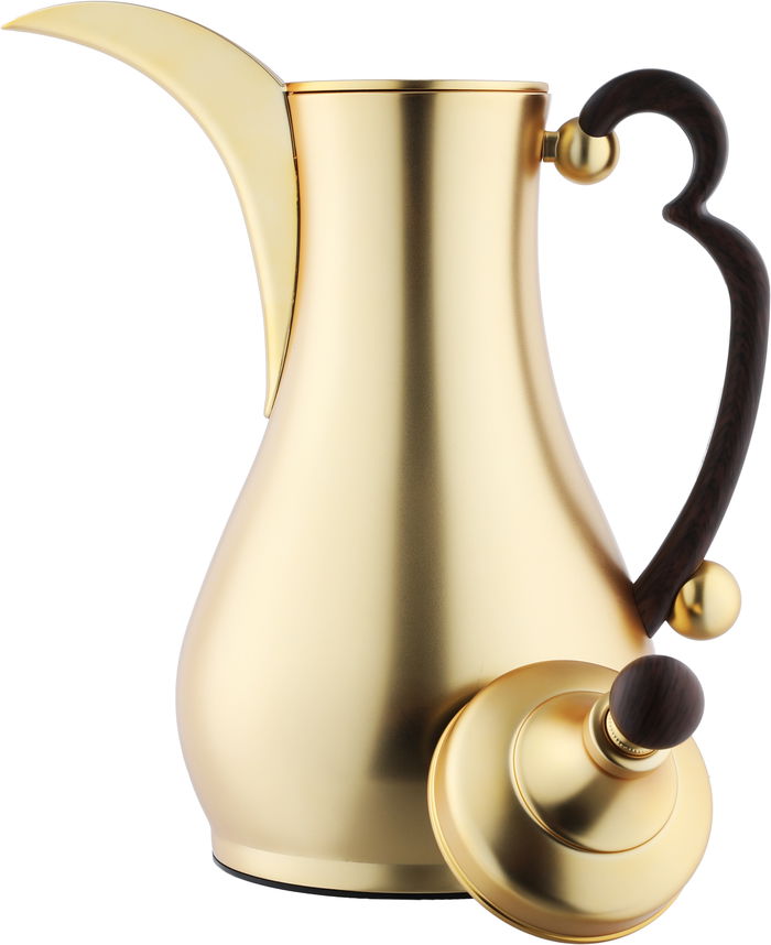 Alsaif Gallery Al-Asalah Thermos Set, 1/1 liter, glass interior, stainless steel exterior, dark wooden handle, press - gold product image 9