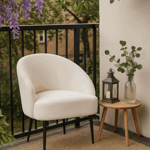 Modern Metal Chair, 82×62×52 Cm, Boucle Fabric - White product image 2