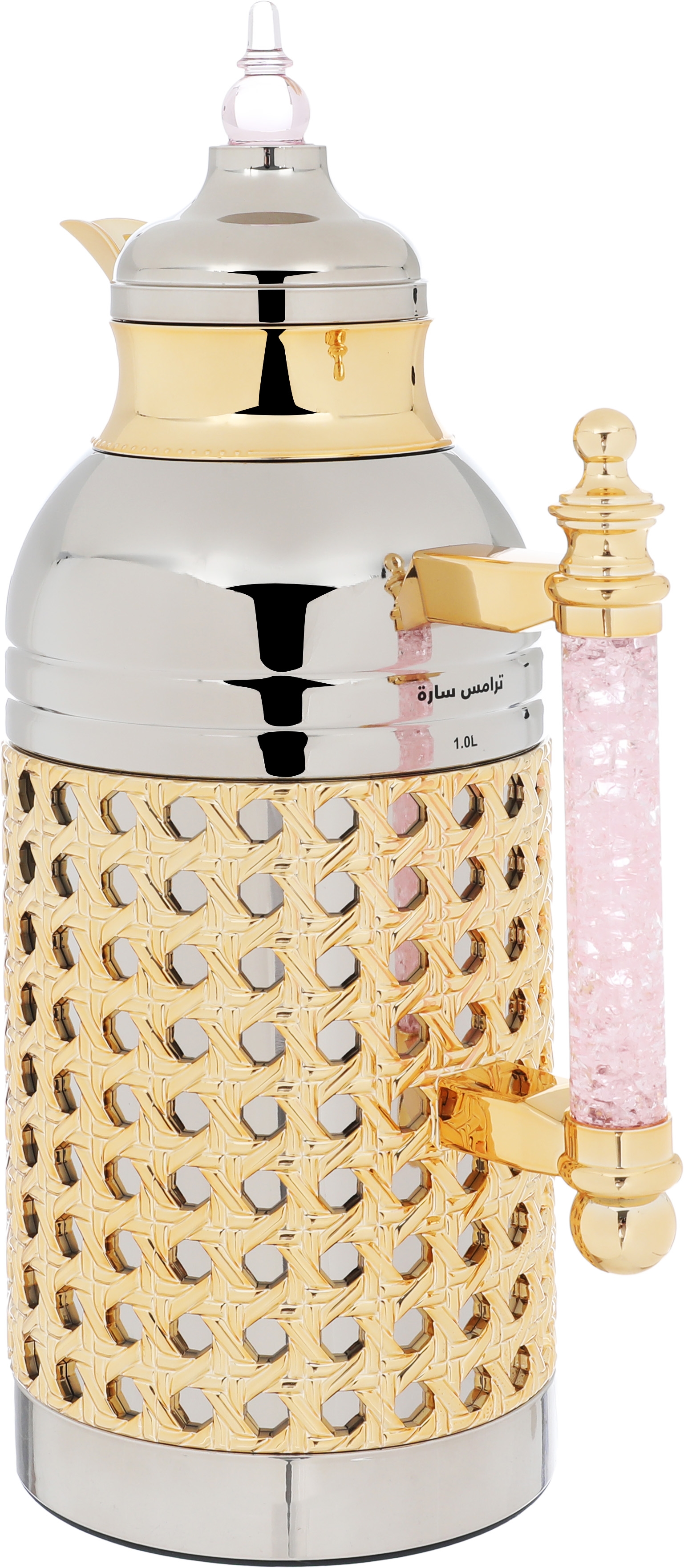 Al Saif Gallery Sarah thermos set, 1 liter, crystal handle, thermal glass inner case, steel outer case - silver gold product image 7