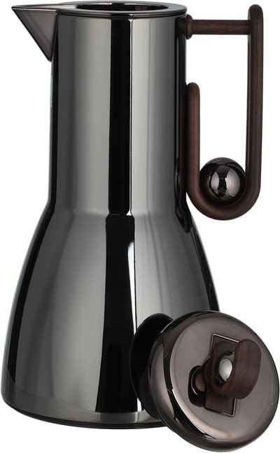Al Saif Gallery Al-Adhariya Thermos Set, 0.7/1 Liter, 2 Pieces, Glass Inner Container, Stainless Steel Outer Body, Push Button - Glossy Black Dark Wood product image 6