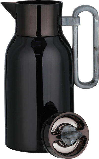 Al Saif Gallery Al Durra Thermos Set, 1/1 Liter, 2 Pieces, Glass Inner Container, Push Button, Marble Gray Handle - Glossy Black product image 9