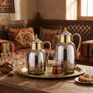 Lalooza Bran Thermos Set, 0.7/1 Liter, Glass Interior, Push-Button Lid - Shiny Silver Gold product image 2