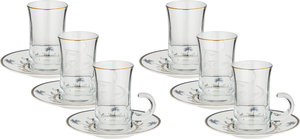 Al Saif Gallery Glass Tea Set, 13cm, 12 Pieces, Porcelain Saucers - White/Gray product image
