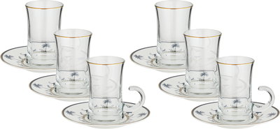Al Saif Gallery Glass Tea Set, 13cm, 12 Pieces, Porcelain Saucers - White/Gray product image 1