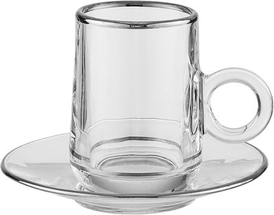 طقم فناجين وبيالات مع صحون زجاج السيف غاليري، 18 قطعة، 60 / 80 مل - شفاف فضي product image 2