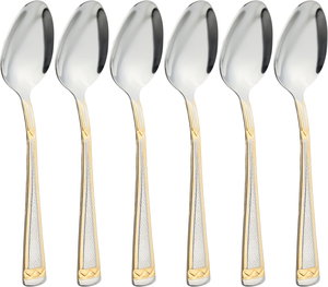 Al Saif Gallery steel spoon set, 6 pieces, engraved - gold silver product image