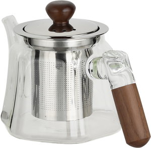 ابريق شاي مع مصفاة ستانلس ستيل زجاج السيف غاليري، يد خشبي غامق - فضي شفاف product image 2